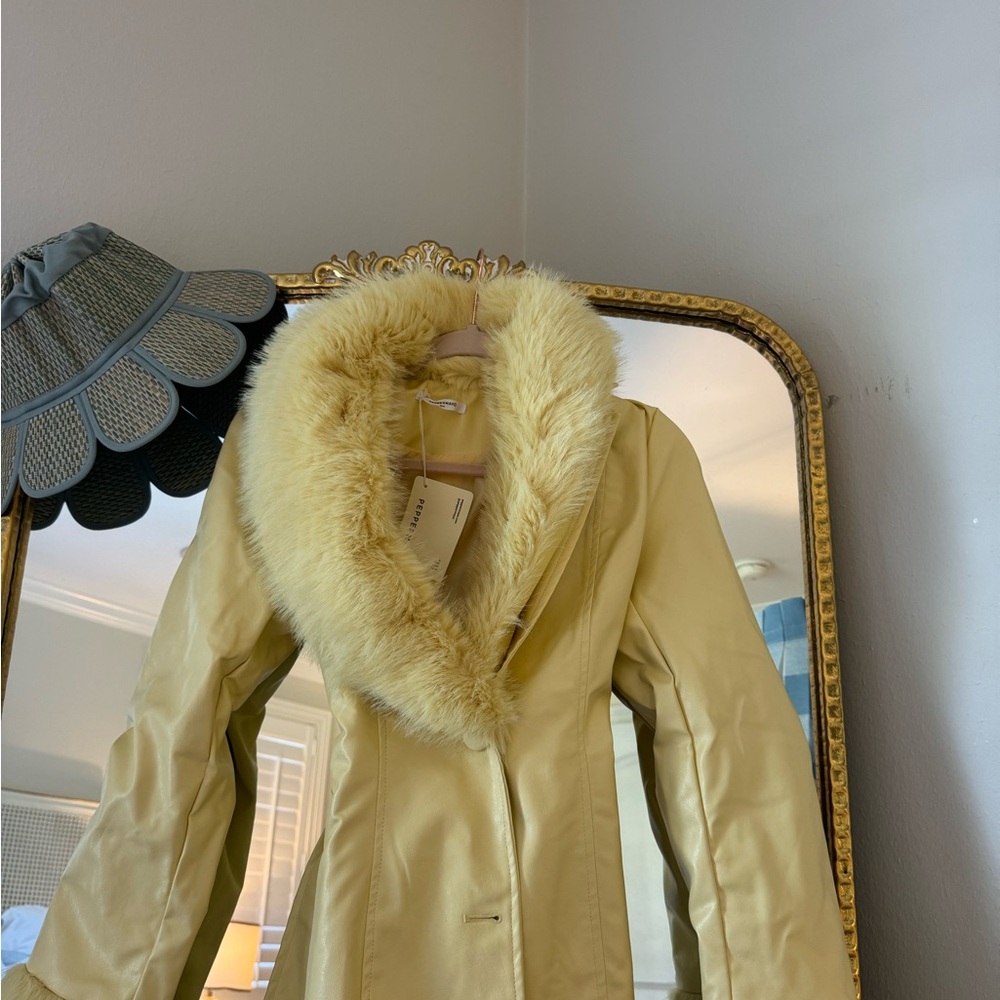 Peppermayo Cream Fur-Trimmed Trench Coat